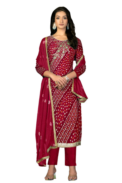 Pink Colour Unstitched Jam Cotton Fabric Straight Suit