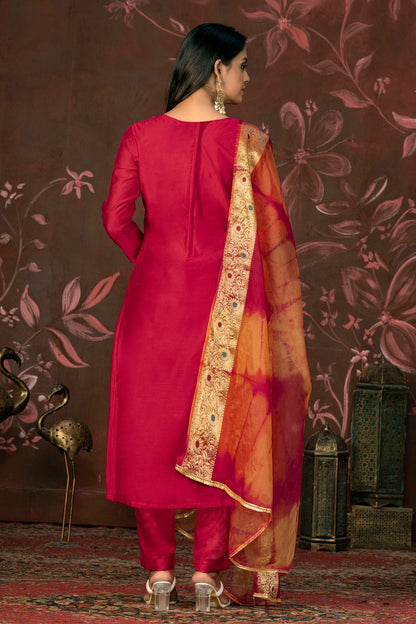 Pink Colour Unstitched Modal Cotton Jacquard Pant Style Suit VSUS1161280
