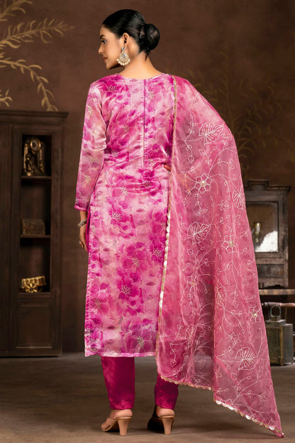 Pink Colour Unstitched Organza Banarasi Jacquard Pant Style Suit VSUS1161286