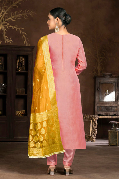 Pink Colour Unstitched Organza Pant Style Suit VSUS1160838