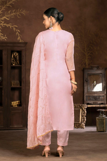 Pink Colour Unstitched Organza Pant Style Suit VSUS1161337
