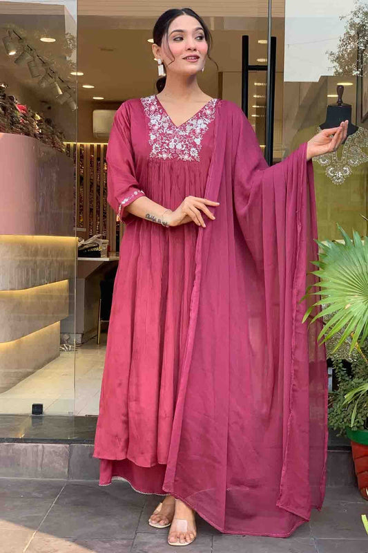 Pink Colour Viscose Chinon Stitched Suit VSSS1113320