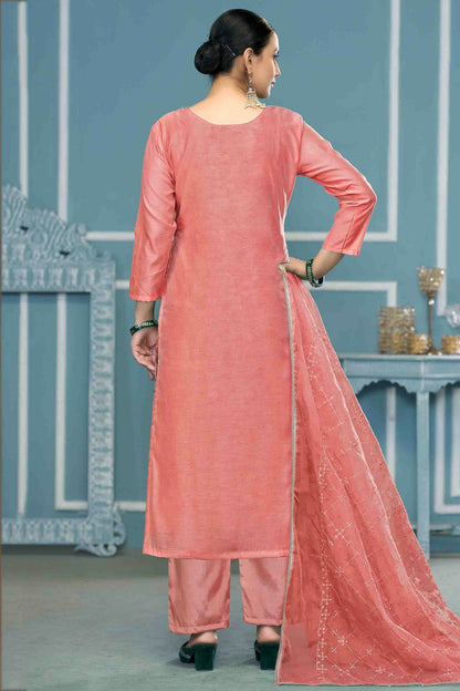 Pink Colour Viscose Organza Pant Style Suit VSSM1113209