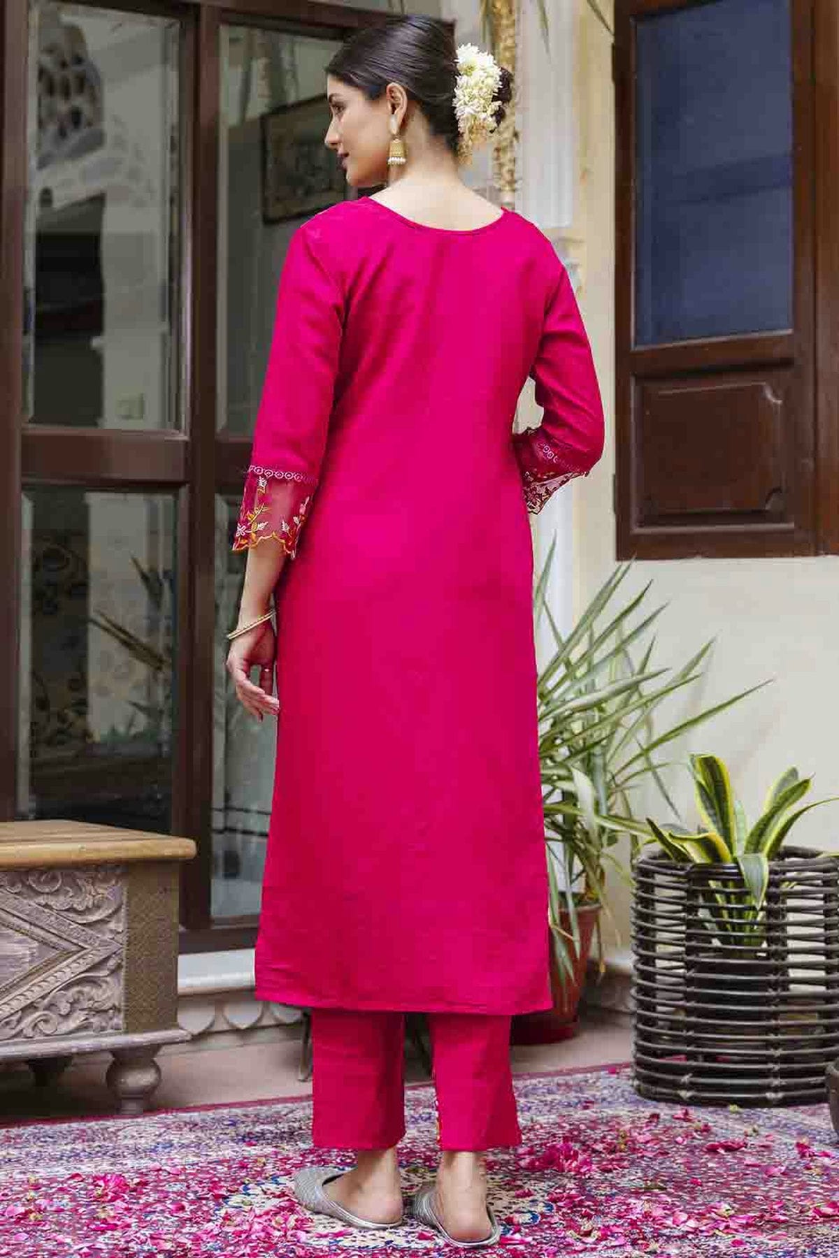 Pink Colour Viscose Roman Silk Embroidery Pant Style Suit VSSS1113655