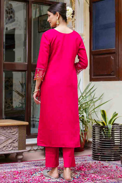 Pink Colour Viscose Roman Silk Embroidery Pant Style Suit VSSS1113655