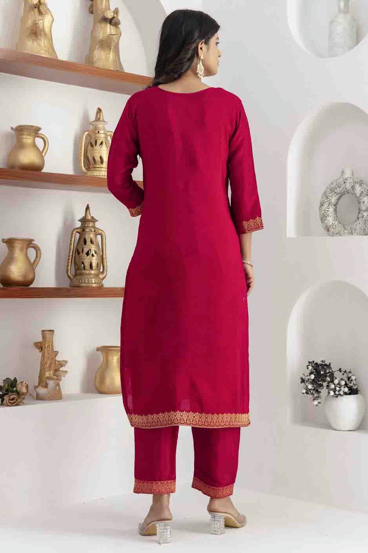 Pink Colour Viscose Silk Woven Pant Style Suit VSSS1113659