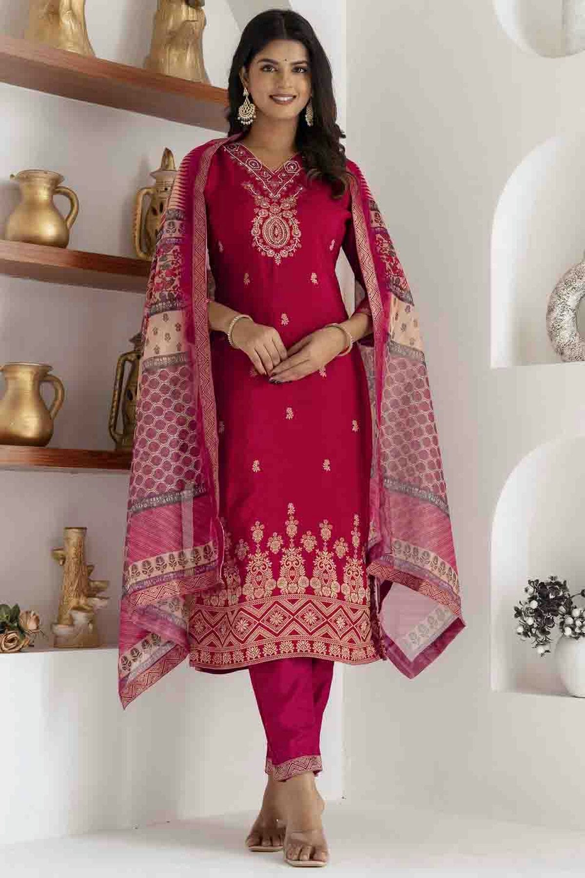 Pink Colour Viscose Silk Woven Pant Style Suit VSSS1113661