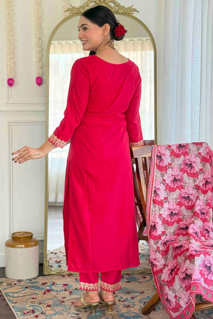 Pink Colour Viscose Slub Stitched Suit