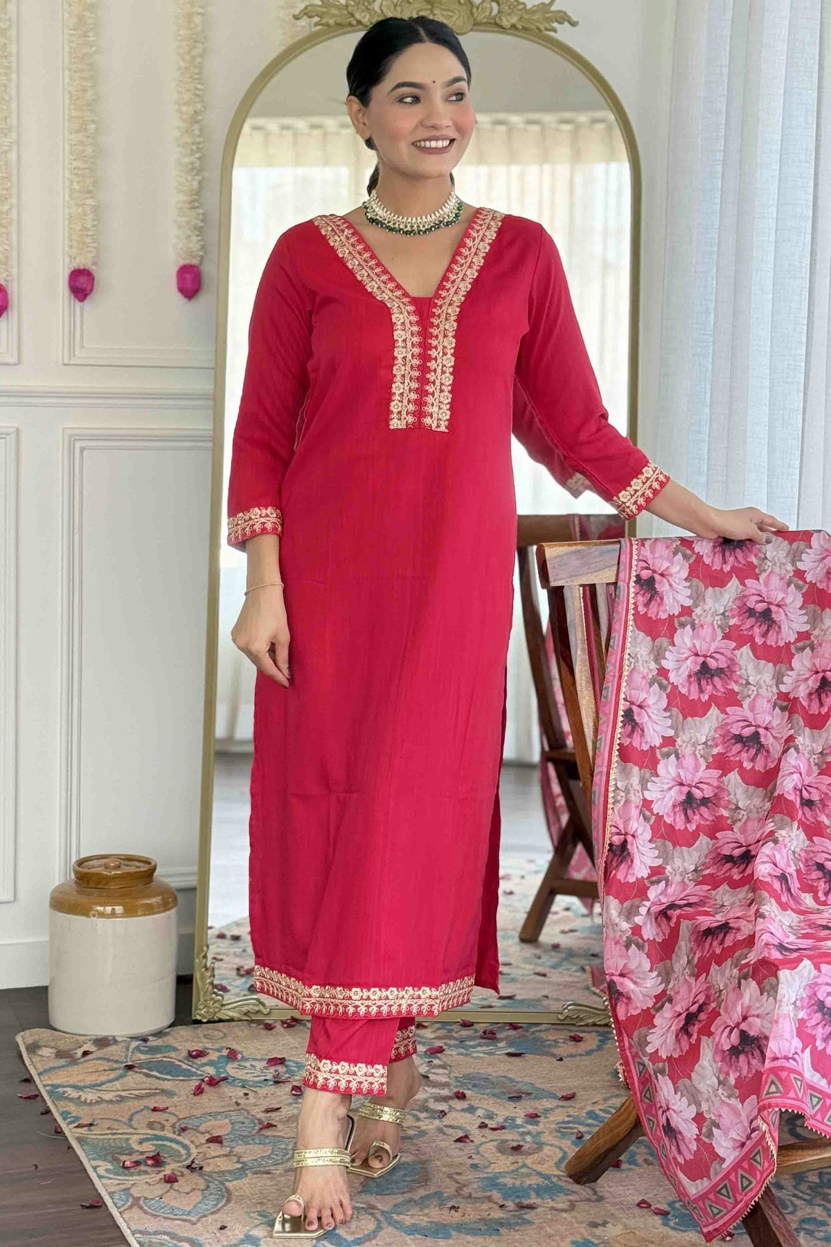 Pink Colour Viscose Slub Stitched Suit VSSS1112888