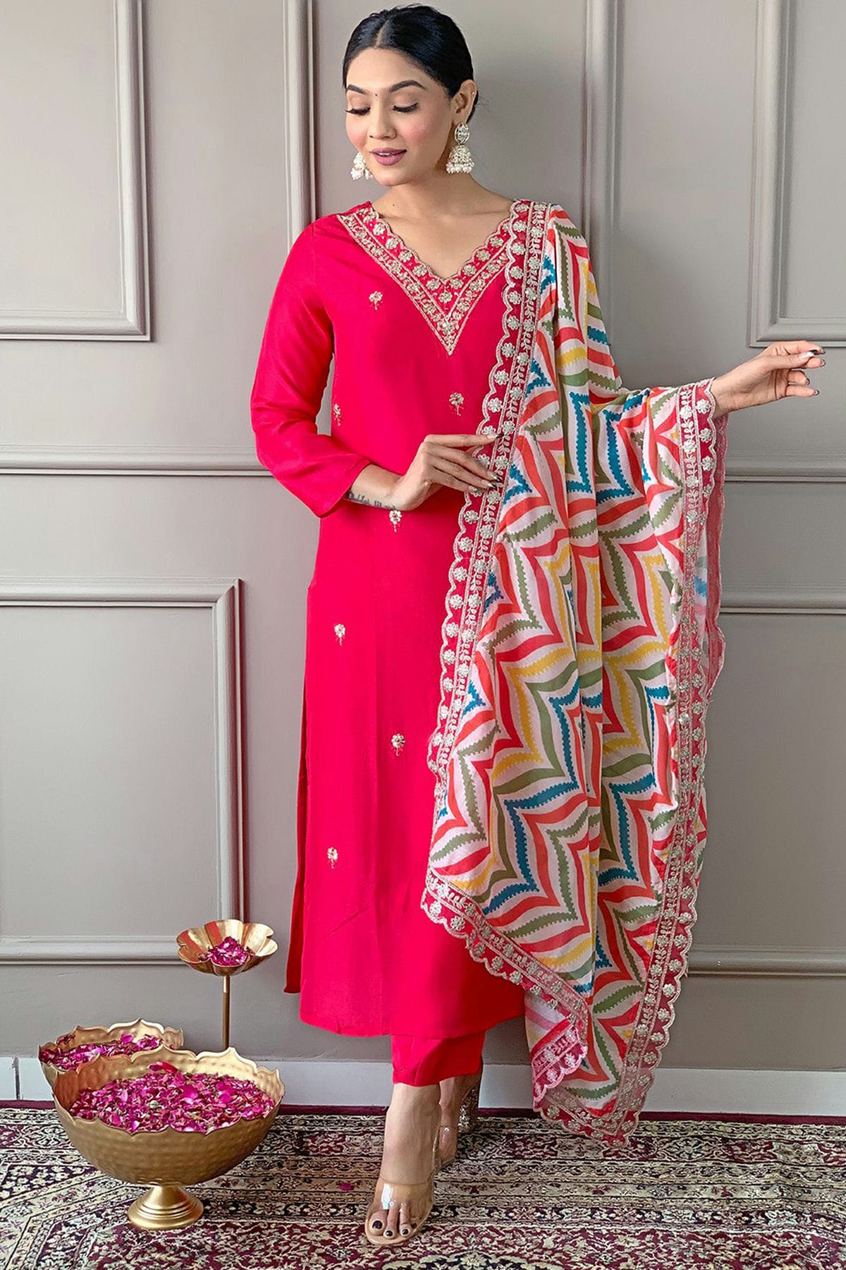 Pink Colour Viscose Stitched Salwar Suit