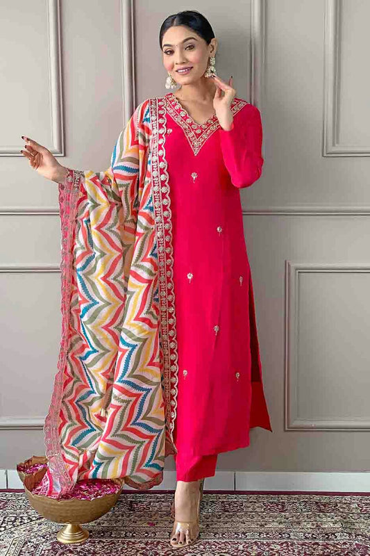 Pink Colour Viscose Stitched Suit VSSS1112985