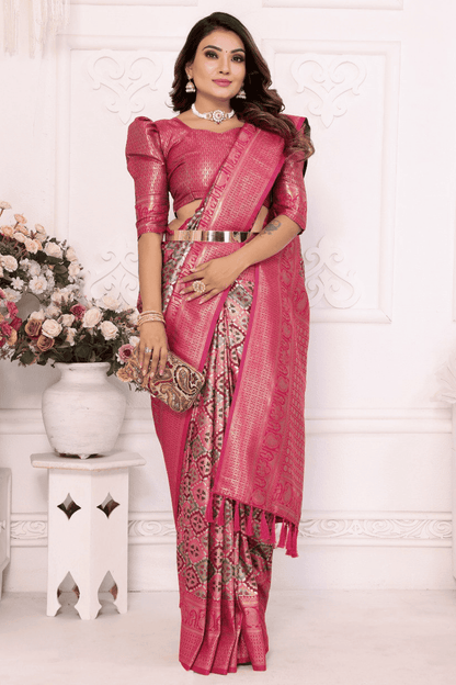 Pink Colour Woven Work Banarasi Silk Traditional Saree