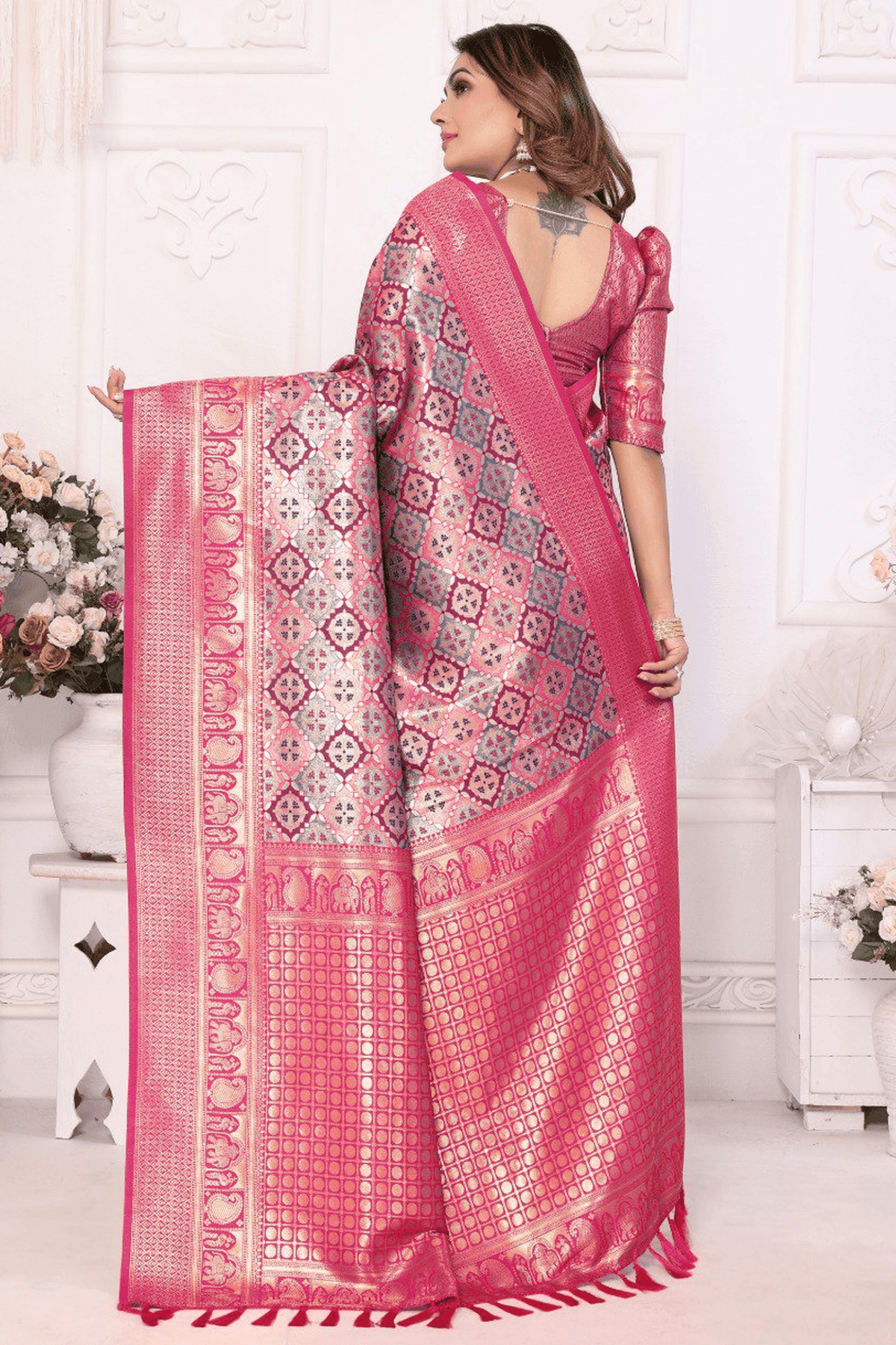 Pink Colour Woven Work Banarasi Silk Traditional Saree