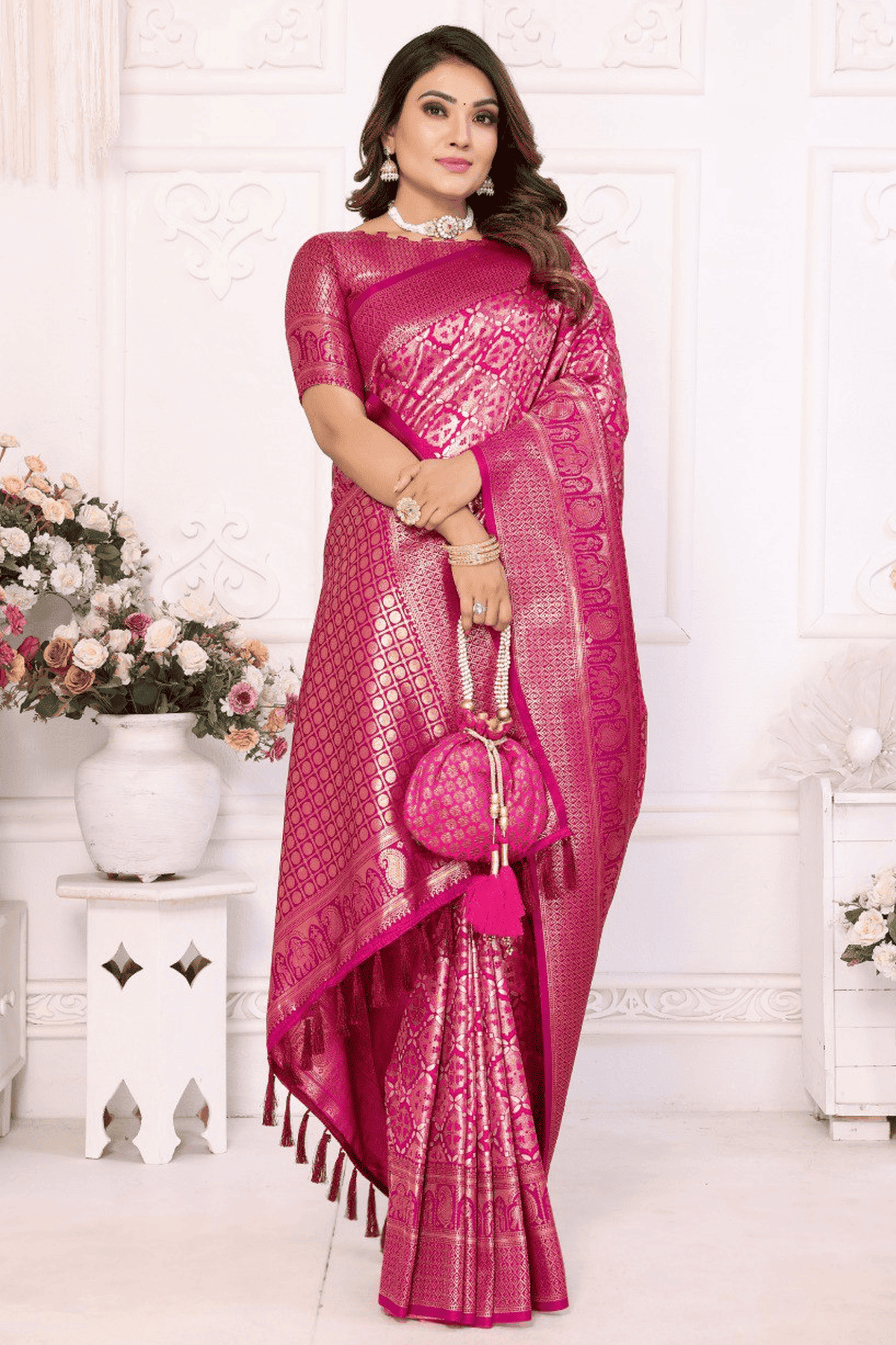 Pink Colour Woven Work Banarasi Silk Traditional Saree