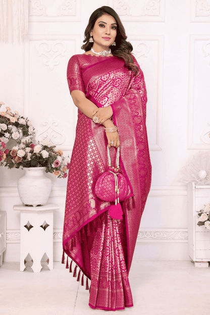 Pink Colour Woven Work Banarasi Silk Traditional Saree