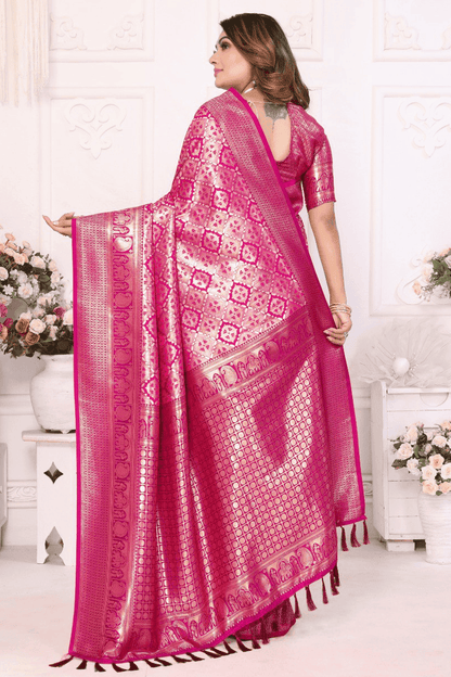 Pink Colour Woven Work Banarasi Silk Traditional Saree
