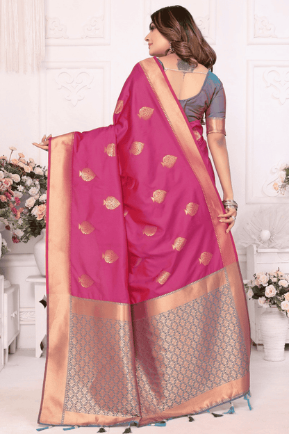 Pink Colour Woven Work Lichi Soft Silk Traditional Saree