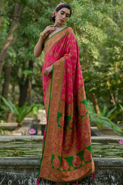 Pink Colour Woven Work Pashmina Silk Saree