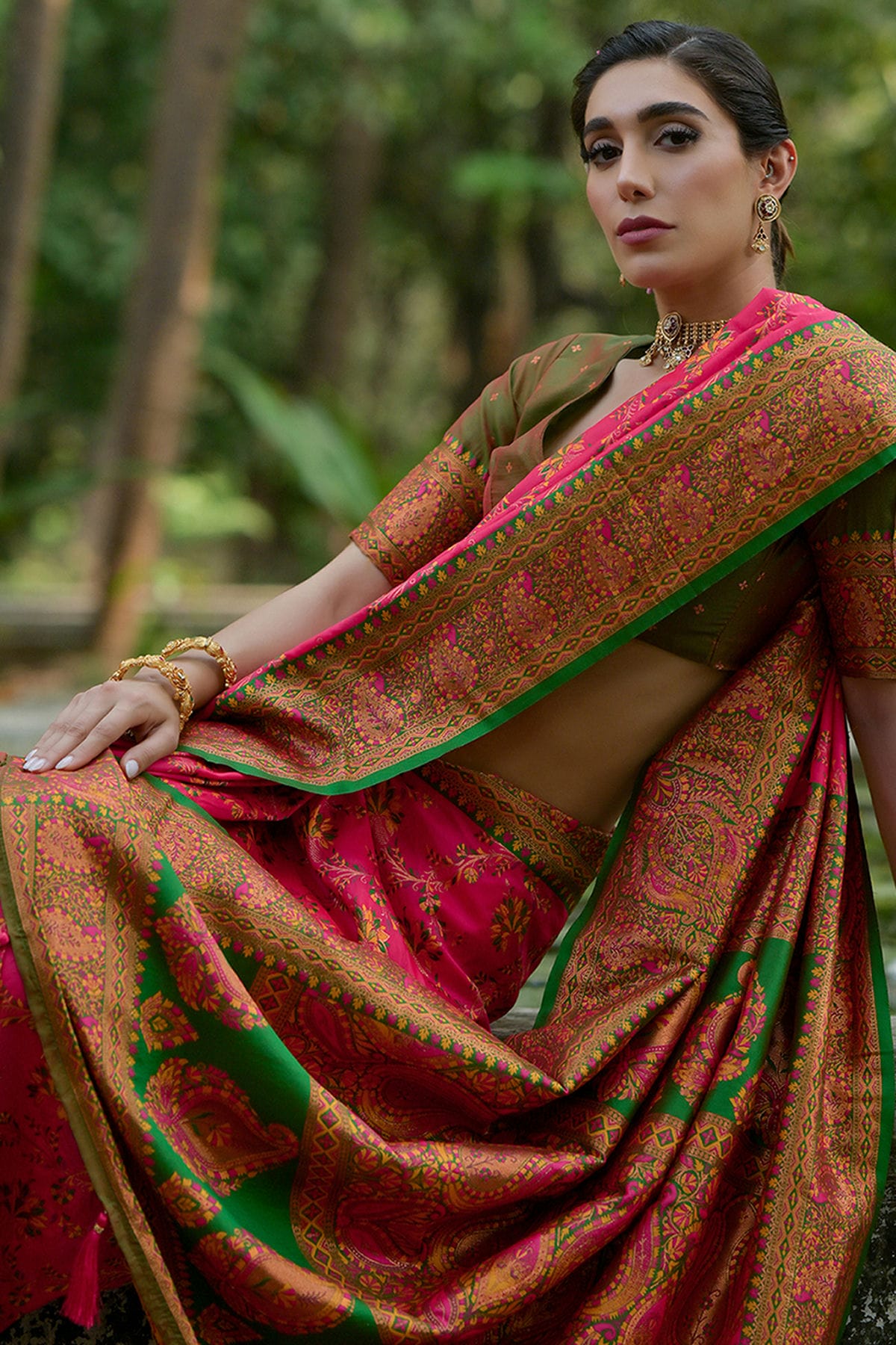Pink Colour Woven Work Pashmina Silk Saree