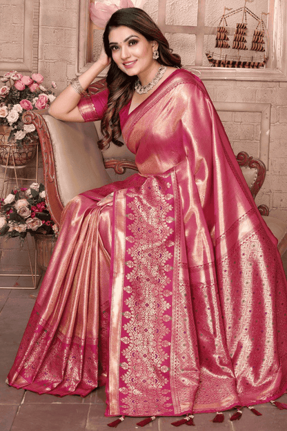 Pink Colour Woven Work Pure Banarasi Tissue Silk Traditional Saree