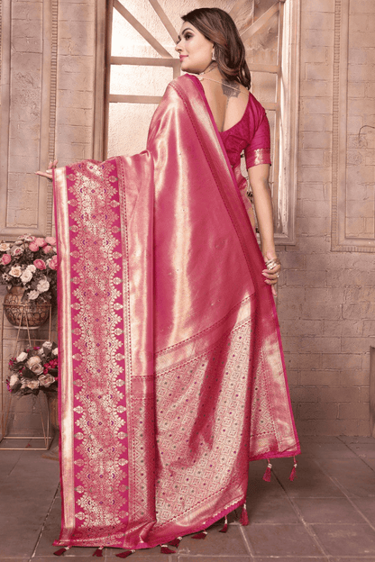 Pink Colour Woven Work Pure Banarasi Tissue Silk Traditional Saree