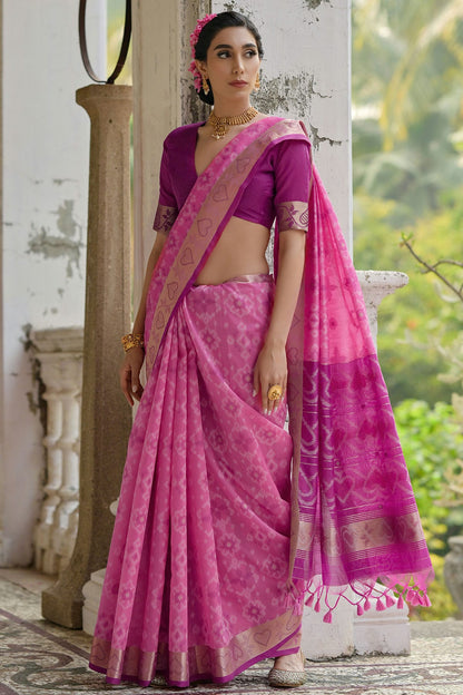 Pink Colour Woven Work Raw Silk Saree
