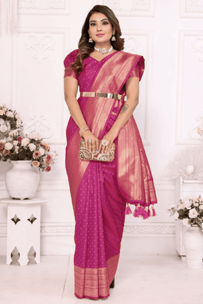 Pink Colour Woven Work Soft Silk Traditional Saree