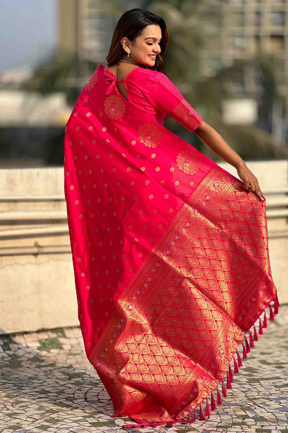 Pink Colour Zari Work Moonga Silk Traditional Sarees VSSD1113345