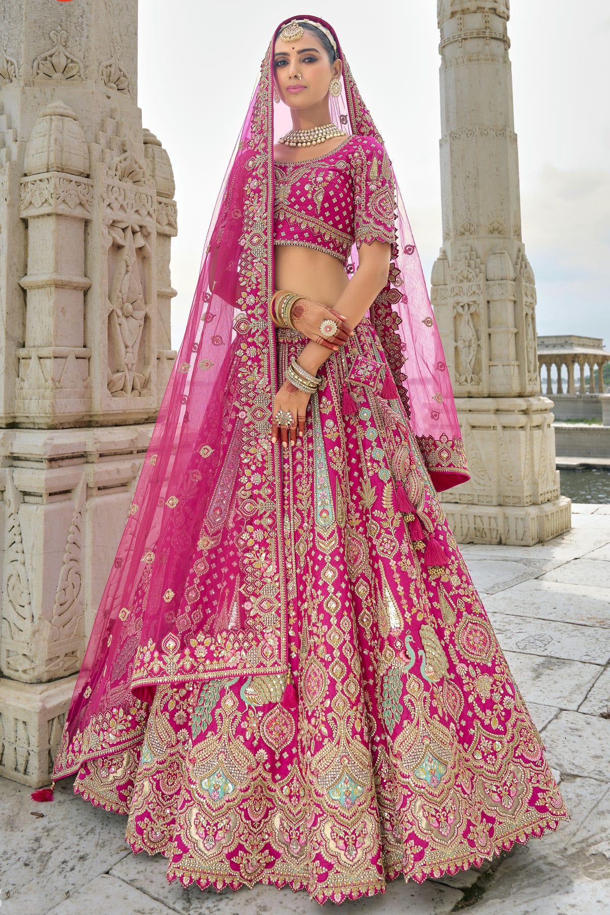 Pink Embroidery Silk Lehenga Choli