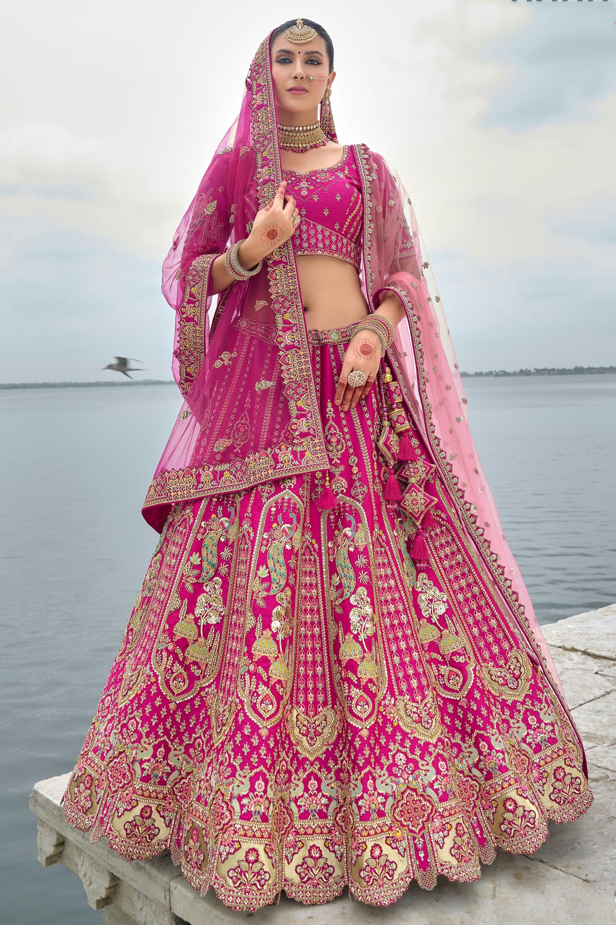 Pink Embroidery Silk Lehenga Choli