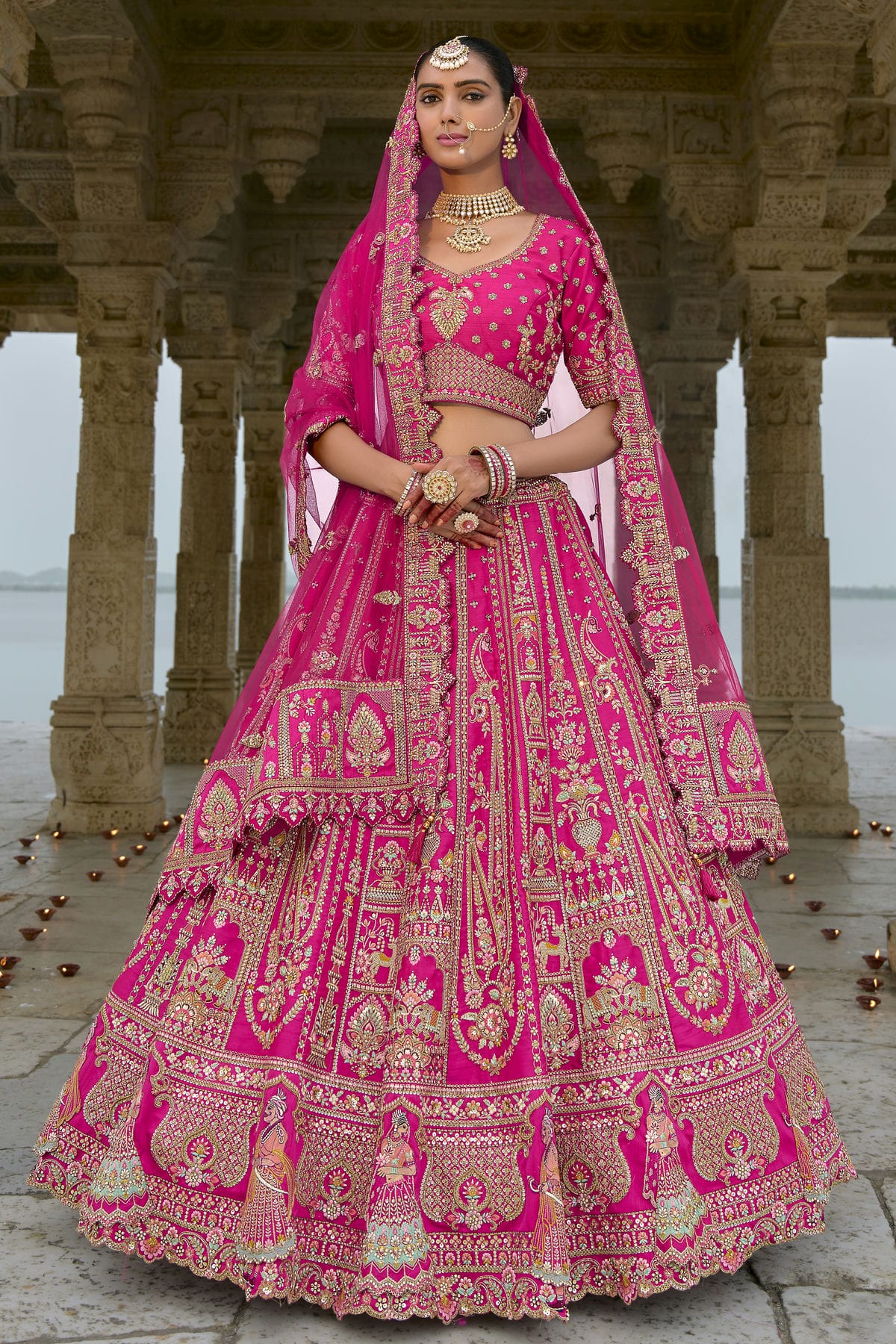 Pink Embroidery Silk Lehenga Choli