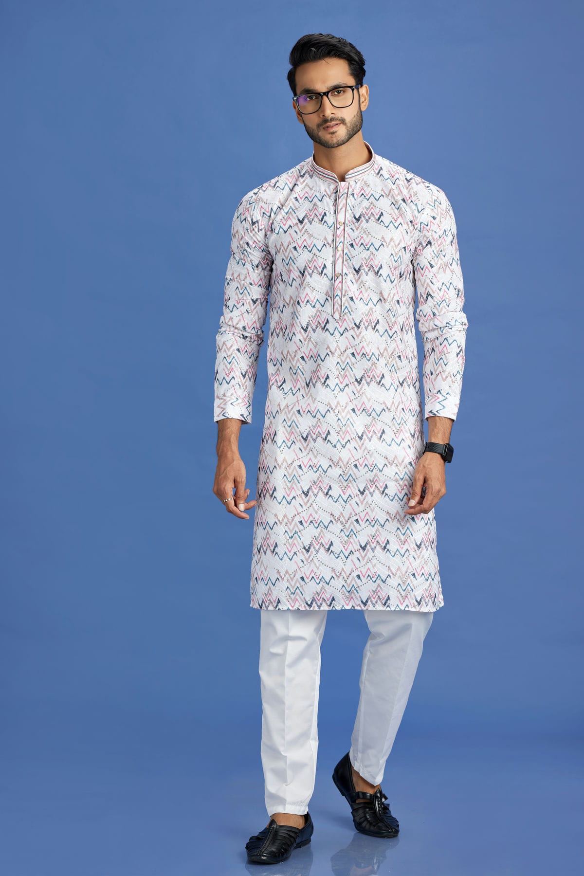 Pink and Blue Colour Cotton Pintex Work Kurta Pajama VSKP1230151