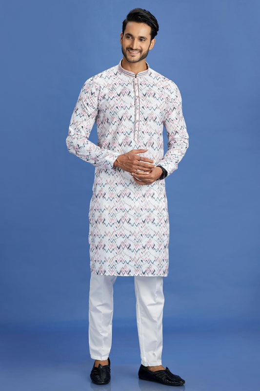 Pink and Blue Colour Cotton Pintex Work Kurta Pajama