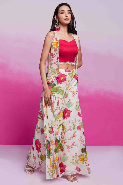 Pink and Off White Colour Organza and Cotton Silk Co-Ord Set VSTP1080940