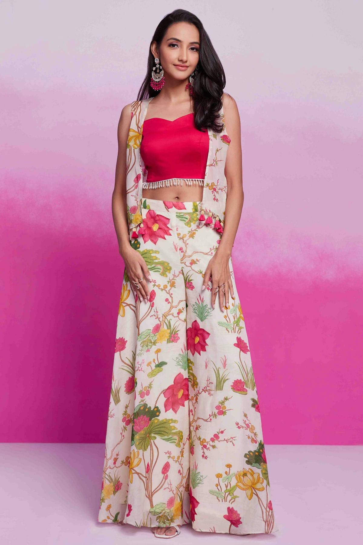 Pink and Off White Colour Organza and Cotton Silk Co-Ord Set VSTP1080940