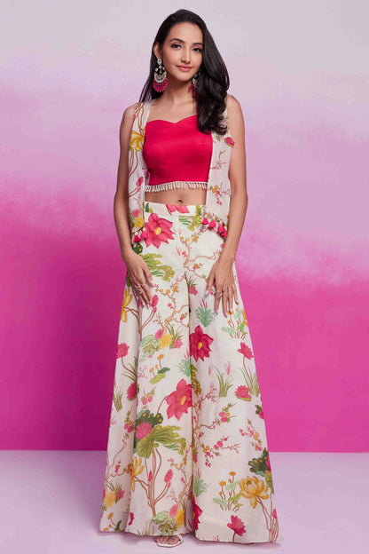 Pink and Off White Colour Organza and Cotton Silk Co-Ord Set VSTP1080940