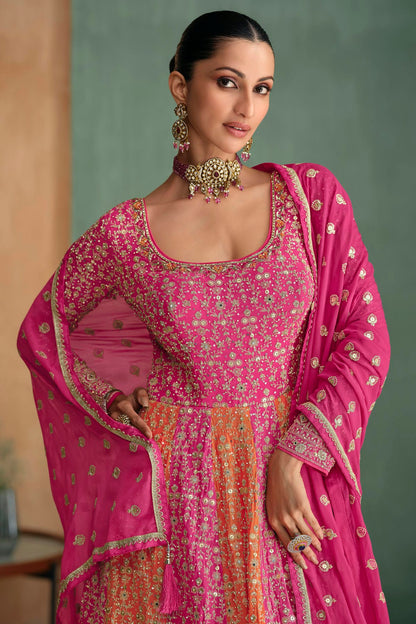 Pink and Orange Colour Georgette Gown VSSM1140596