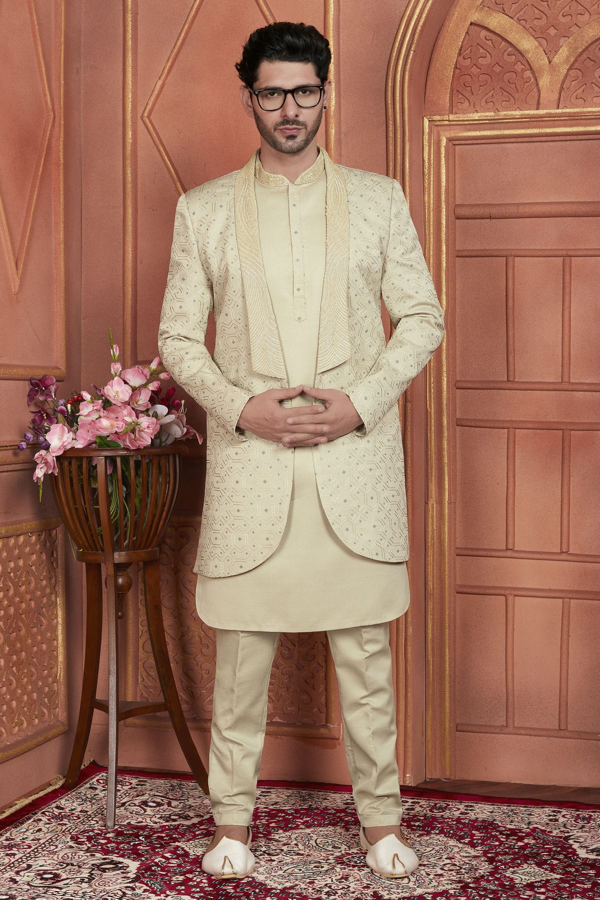 Pista Green Colour Art Silk Indowestern Sherwani With Aligadhi Pant VSSH1230003