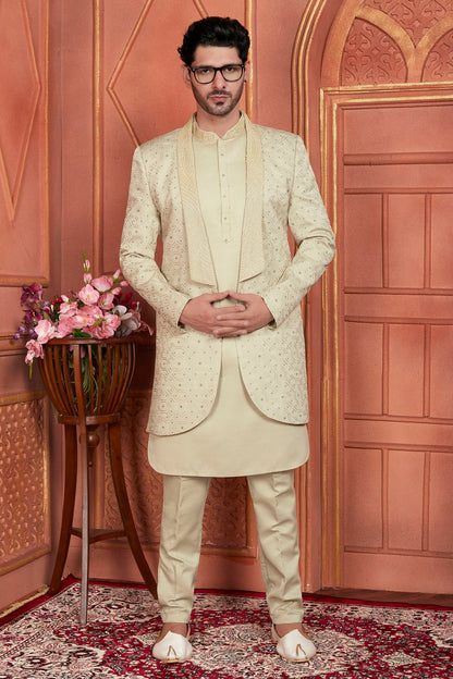 Pista Green Colour Art Silk Indowestern Sherwani With Aligadhi Pant VSSH1230003