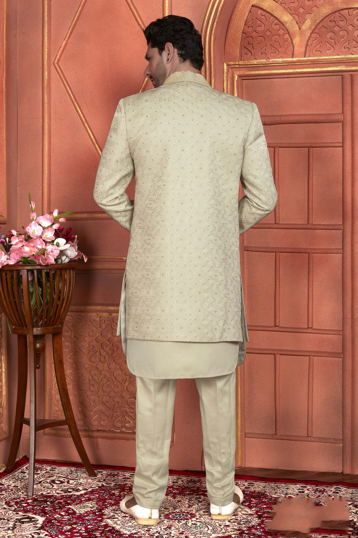 Pista Green Colour Art Silk Indowestern Sherwani With Aligadhi Pant VSSH1230003