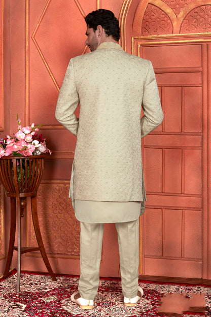 Pista Green Colour Art Silk Indowestern Sherwani With Aligadhi Pant VSSH1230003