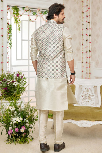 Pista Green Colour Art Silk Kurta Pajama With Jacket VSKP1230275