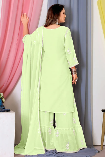 Pista Green Colour Bamber Georgette Sharara Suit VSSM1110707