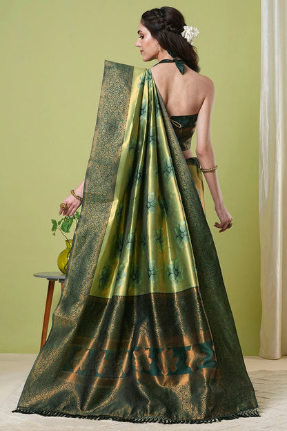 Pista Green Colour Banarasi Silk Traditional Saree