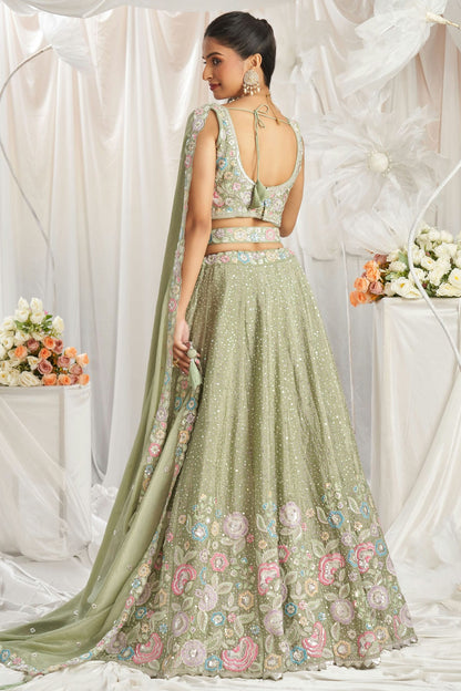 Pista Green Colour Chiffon Embroidery Lehenga Choli VSLC1111349