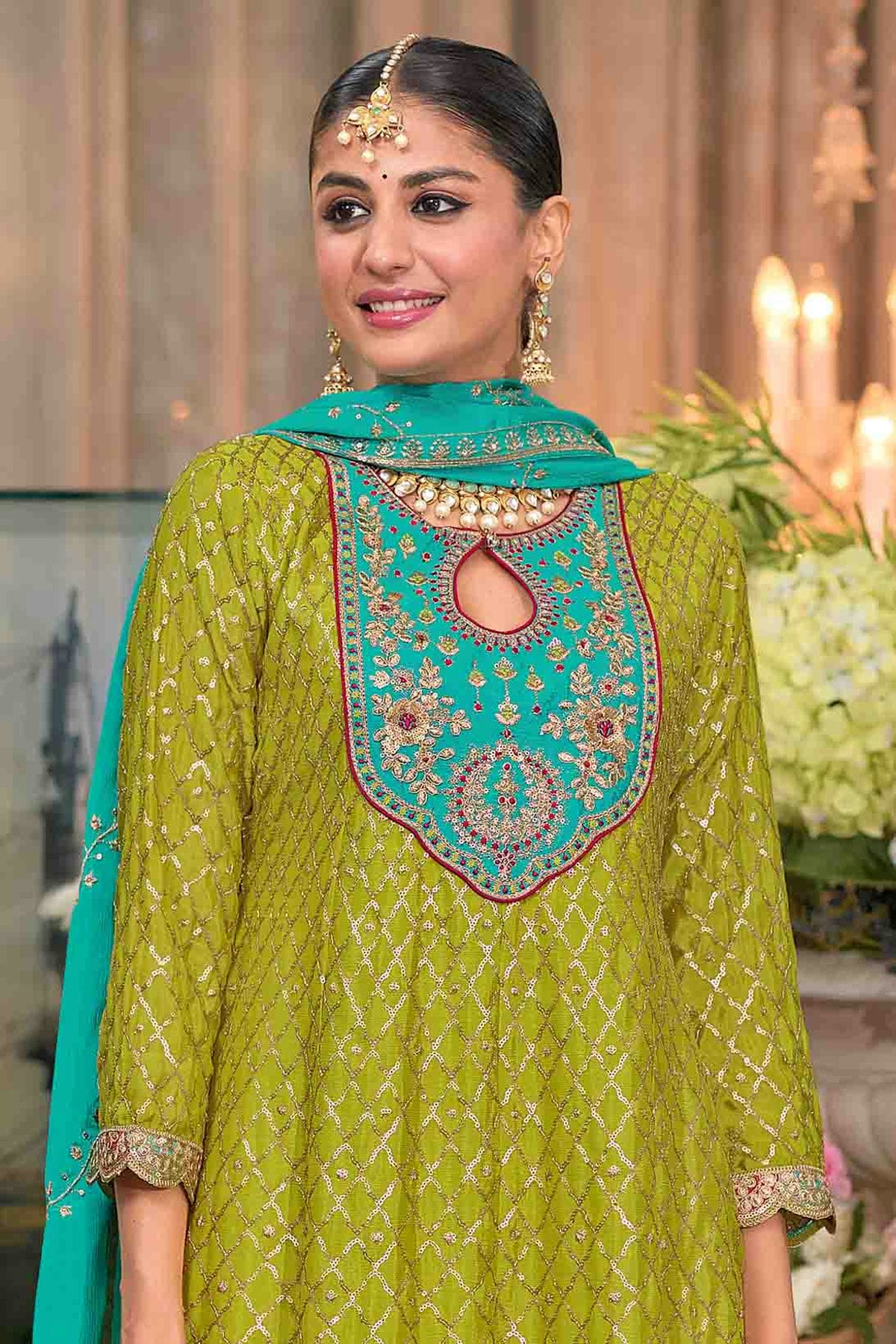 Pista Green Colour Chinon Stitched Patiala Suit VSSS1140962