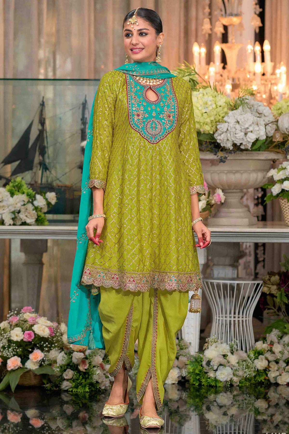Pista Green Colour Chinon Stitched Patiala Suit VSSS1140962