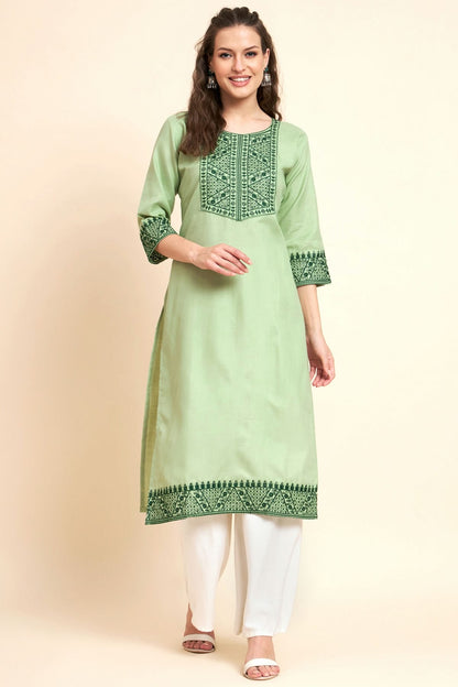 Pista Green Colour Cotton Kurti