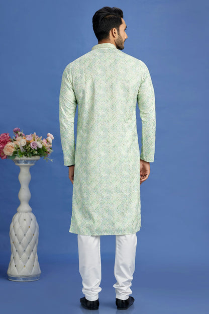 Pista Green Colour Cotton Pintex Work Kurta Pajama VSKP1230163