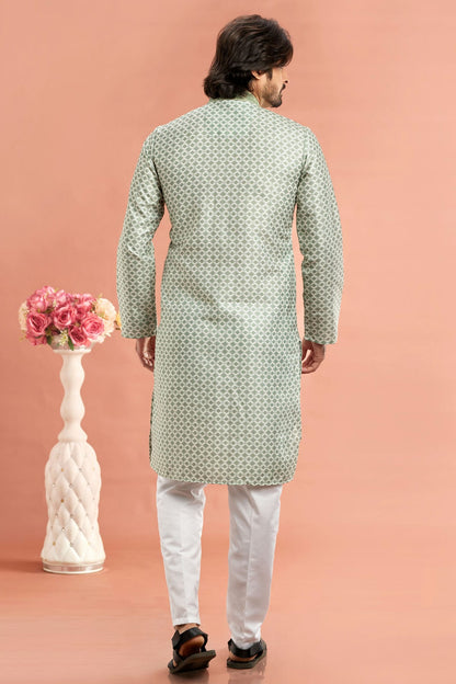 Pista Green Colour Cotton Thread Work Kurta Pajama VSKP1230174